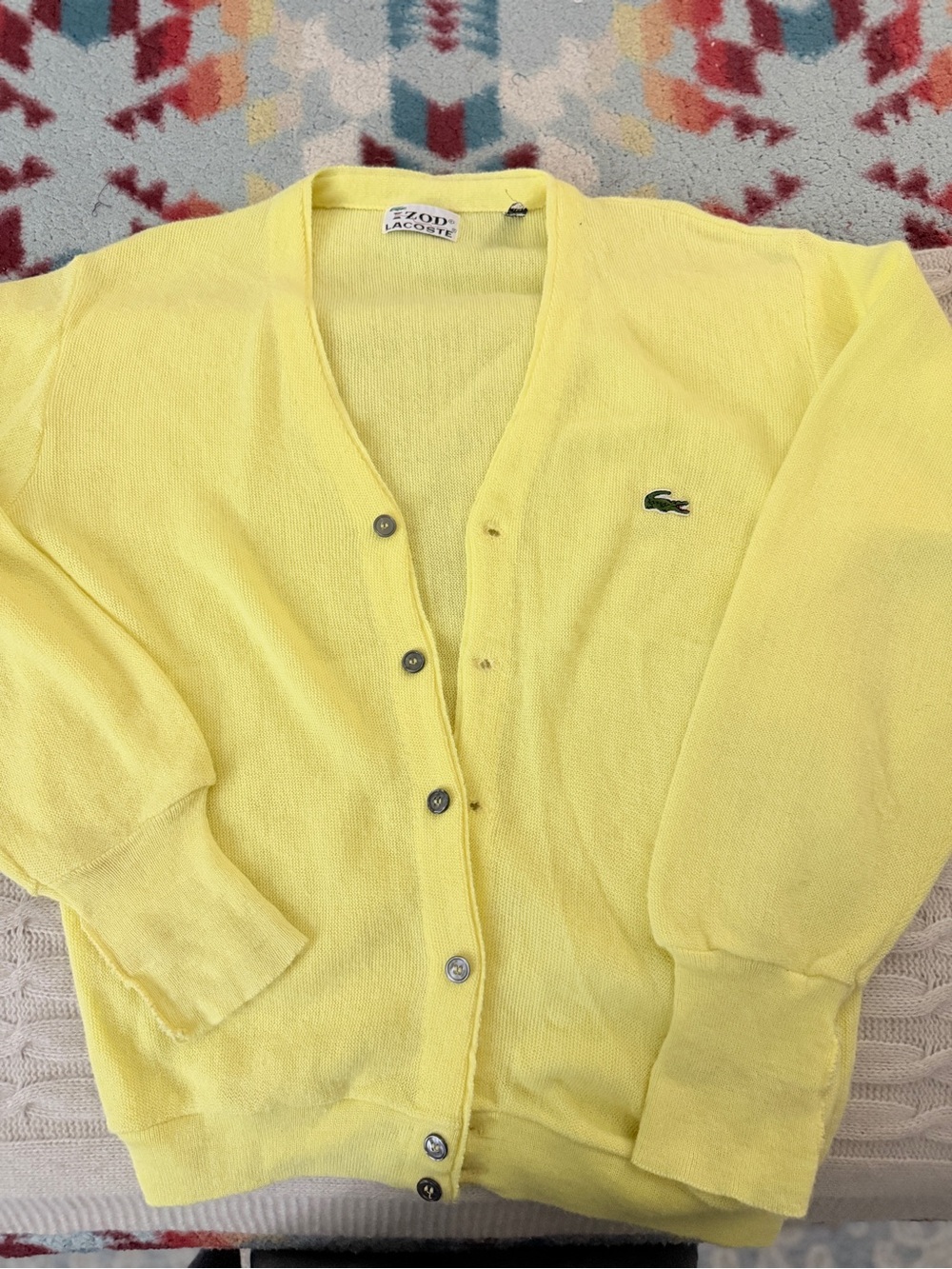 Lacoste Pale Yellow V-Neck Button Cardigan